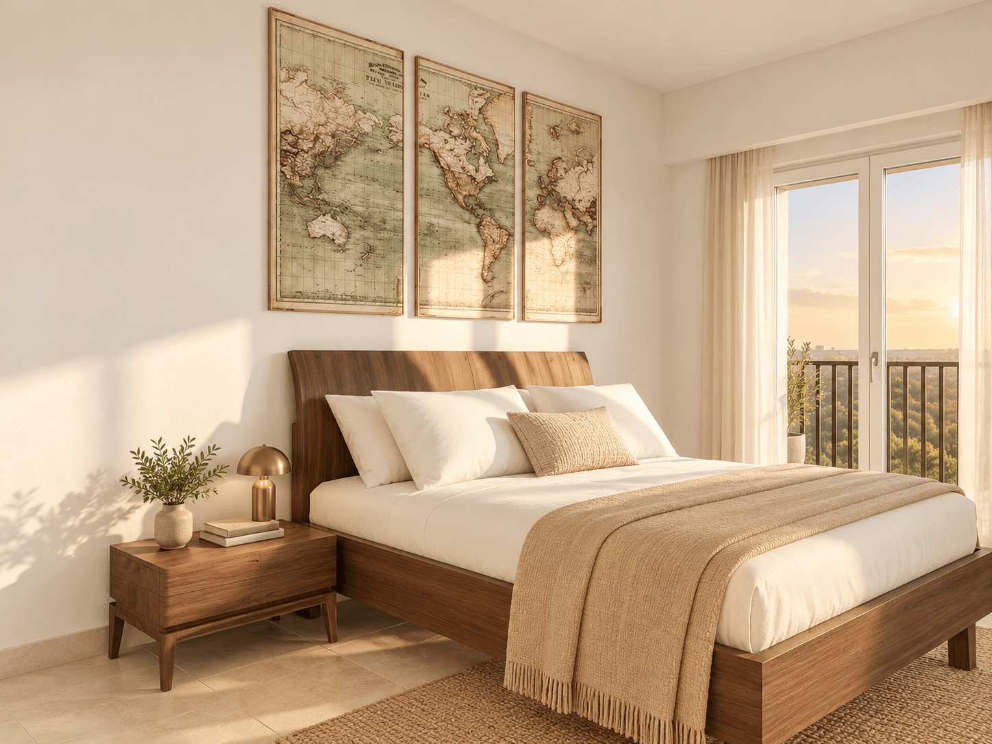 Camera con balcone, render illustrativo