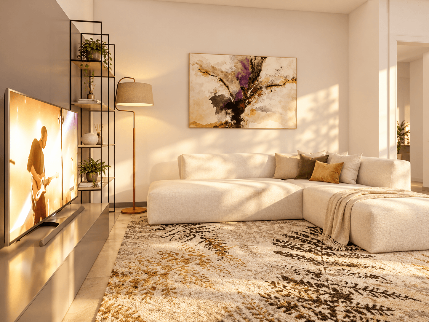 Soggiorno arredato, render illustrativo